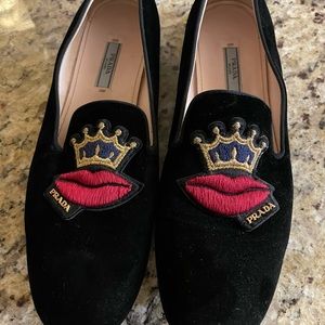 Prada lip velvet smoking shoes